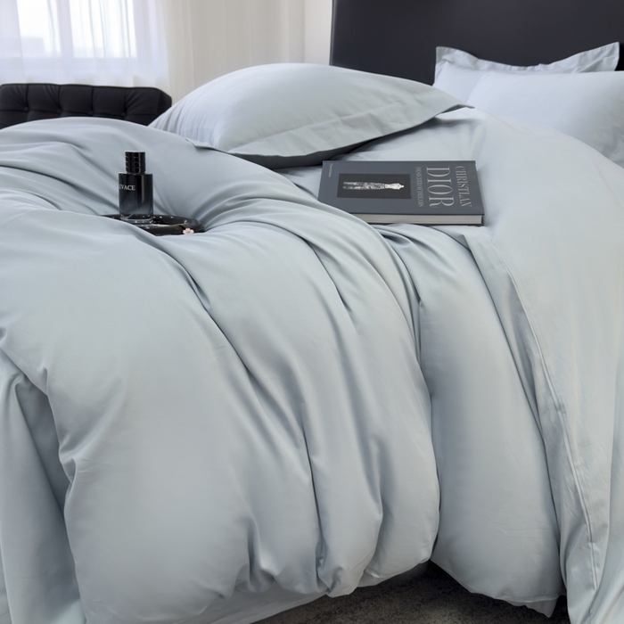 91家纺网 家纺一手货源 找家纺 乐蔻家纺 2026新款100S长绒棉纯棉素色款四件套 梦幻蓝灰