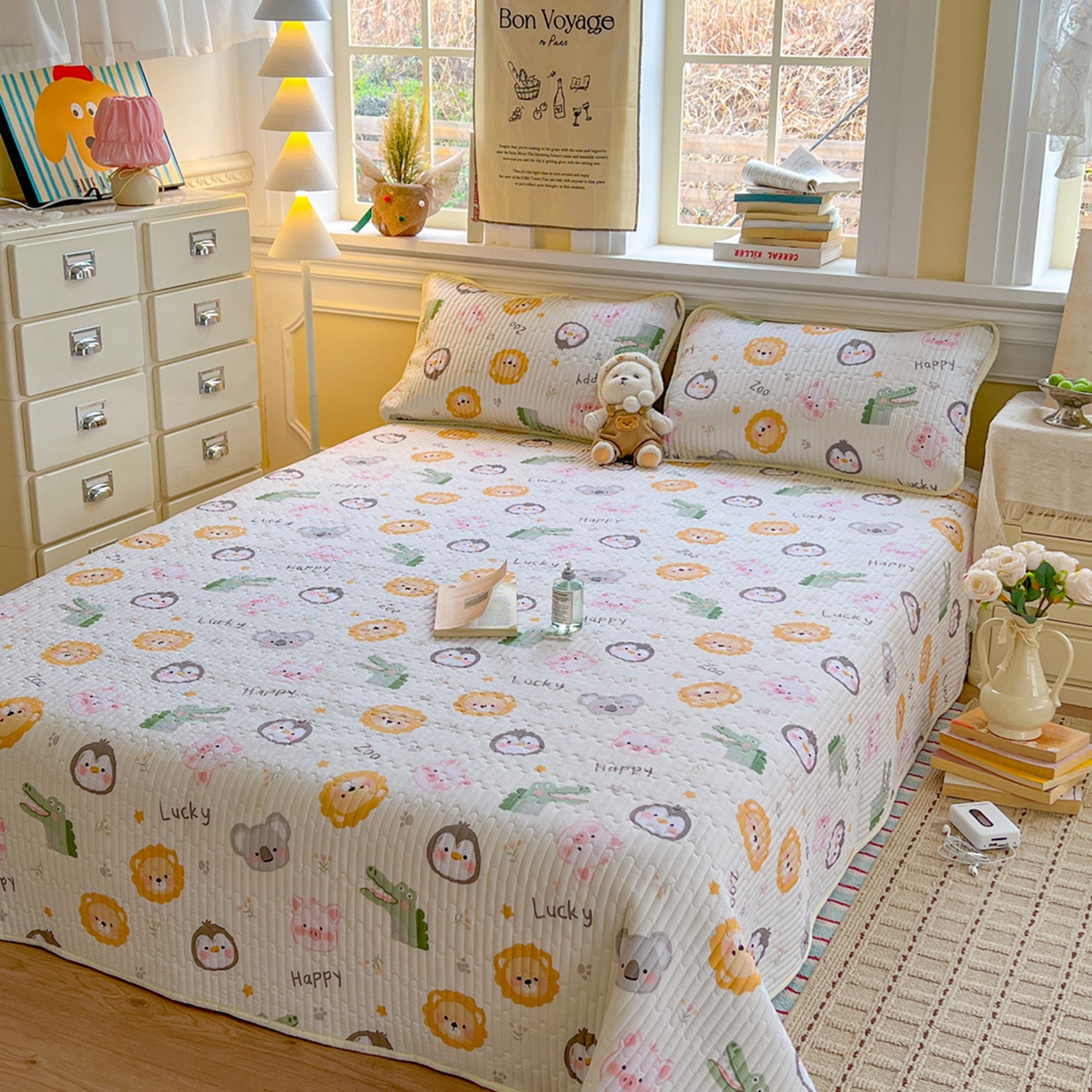 91家纺网 家纺一手货源 找家纺 默忆 2026新款A类小清新四季可用学生宿舍床单  单件全棉炕盖床盖炕毯三件套 幸运乐园