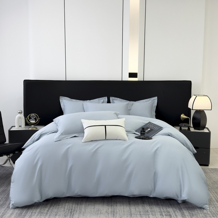 91家纺网 家纺一手货源 找家纺 乐蔻家纺 2026新款100S长绒棉纯棉素色款四件套 梦幻蓝灰