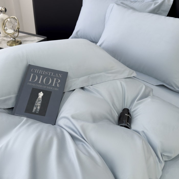 91家纺网 家纺一手货源 找家纺 乐蔻家纺 2026新款100S长绒棉纯棉素色款四件套 梦幻蓝灰