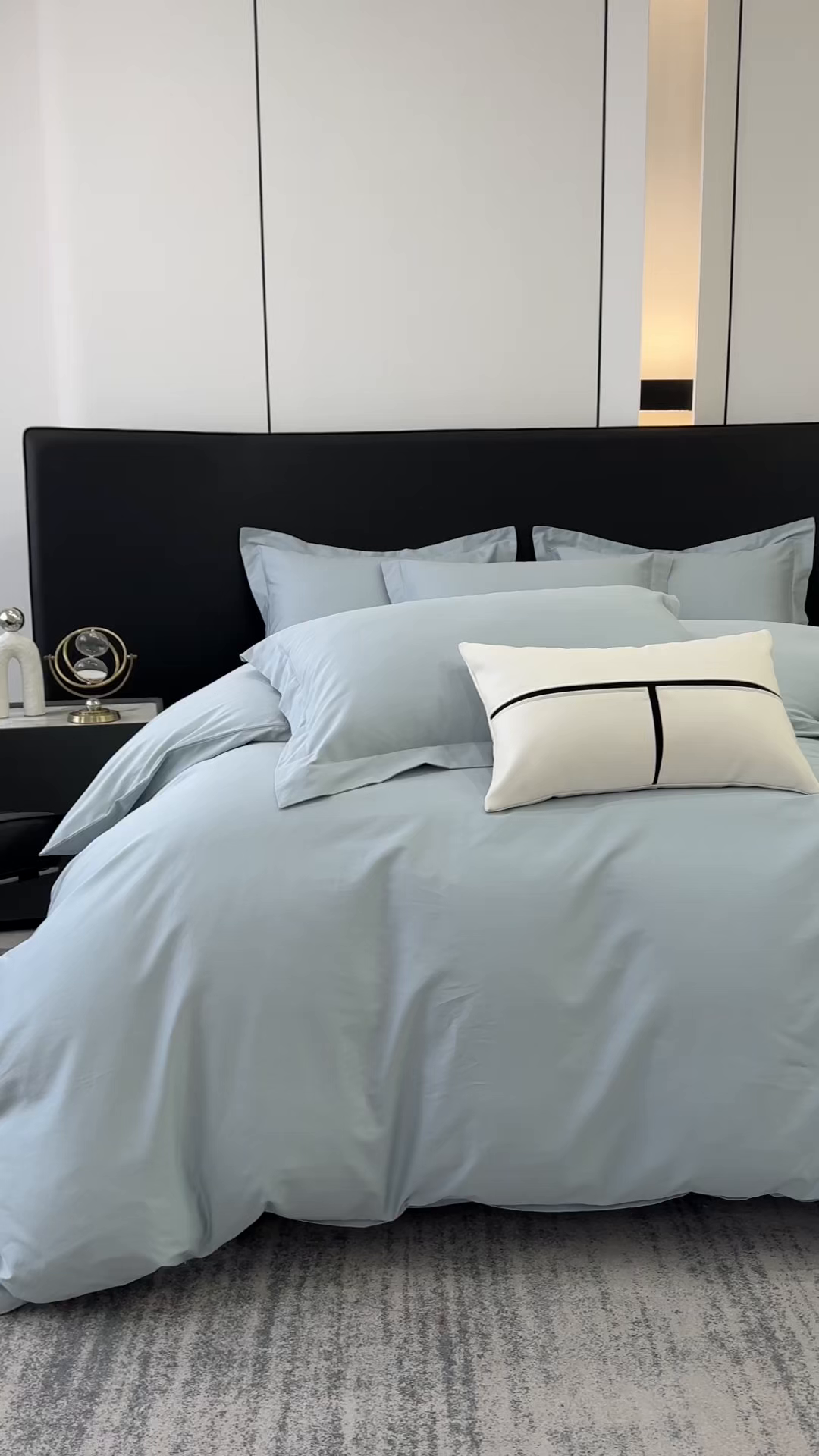 91家纺网 家纺一手货源 找家纺 乐蔻家纺 2026新款100S长绒棉纯棉素色款四件套 梦幻蓝灰