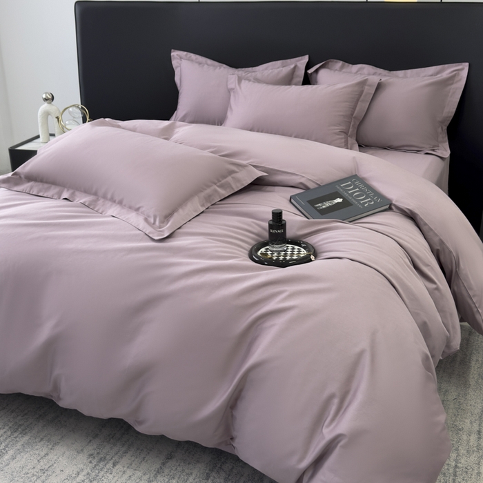 乐蔻家纺 2026新款100S长绒棉纯棉素色款四件套 奶咖紫