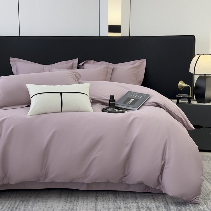 91家纺网 家纺一手货源 找家纺 乐蔻家纺 2026新款100S长绒棉纯棉素色款四件套 奶咖紫