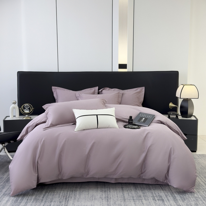 91家纺网 家纺一手货源 找家纺 乐蔻家纺 2026新款100S长绒棉纯棉素色款四件套 奶咖紫