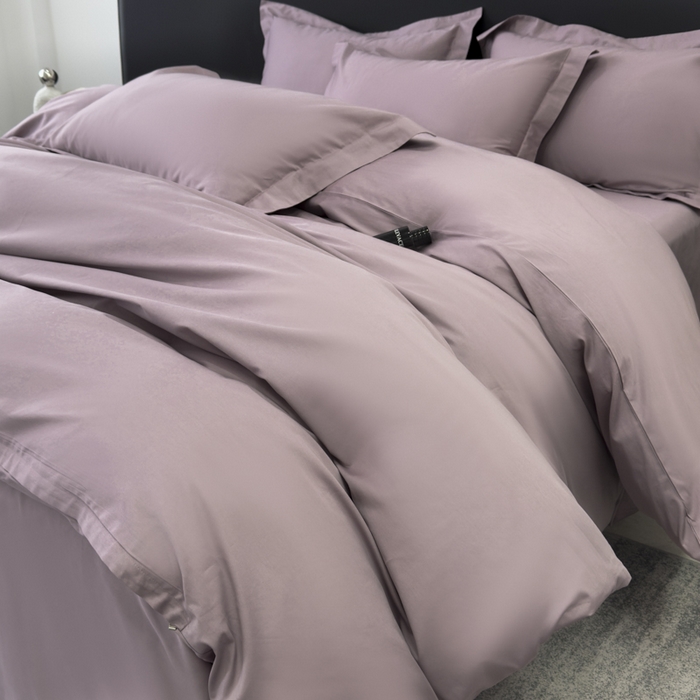 91家纺网 家纺一手货源 找家纺 乐蔻家纺 2026新款100S长绒棉纯棉素色款四件套 奶咖紫