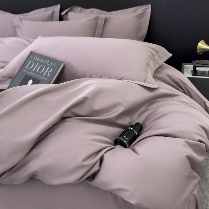 91家纺网 家纺一手货源 找家纺 乐蔻家纺 2026新款100S长绒棉纯棉素色款四件套 奶咖紫