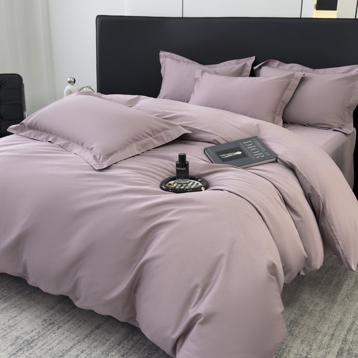 91家纺网 家纺一手货源 找家纺 乐蔻家纺 2026新款100S长绒棉纯棉素色款四件套 奶咖紫