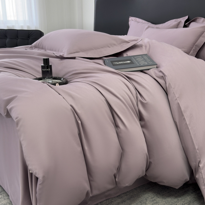 91家纺网 家纺一手货源 找家纺 乐蔻家纺 2026新款100S长绒棉纯棉素色款四件套 奶咖紫