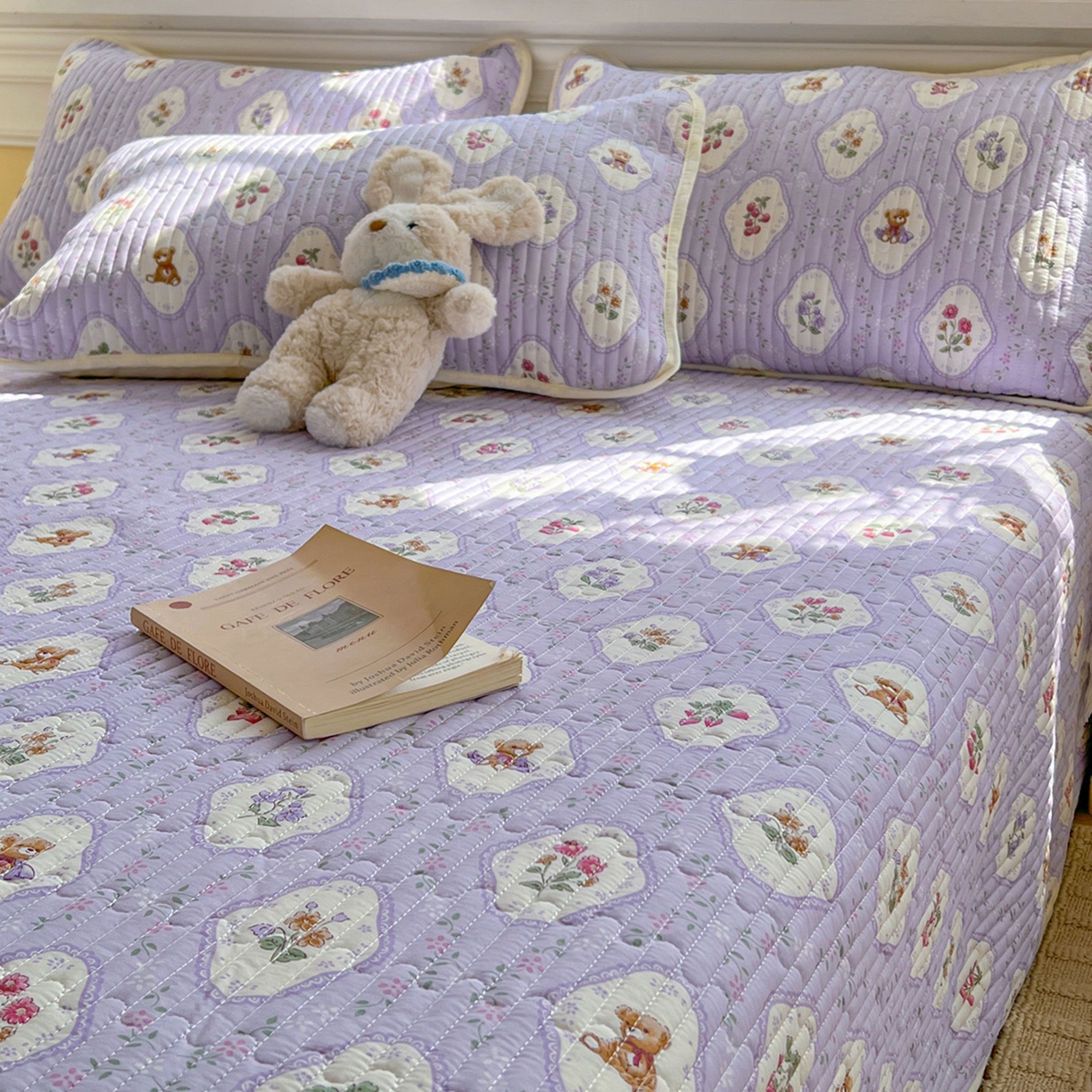 91家纺网 家纺一手货源 找家纺 默忆 2026新款A类小清新四季可用学生宿舍床单  单件全棉炕盖床盖炕毯三件套 紫韵花开