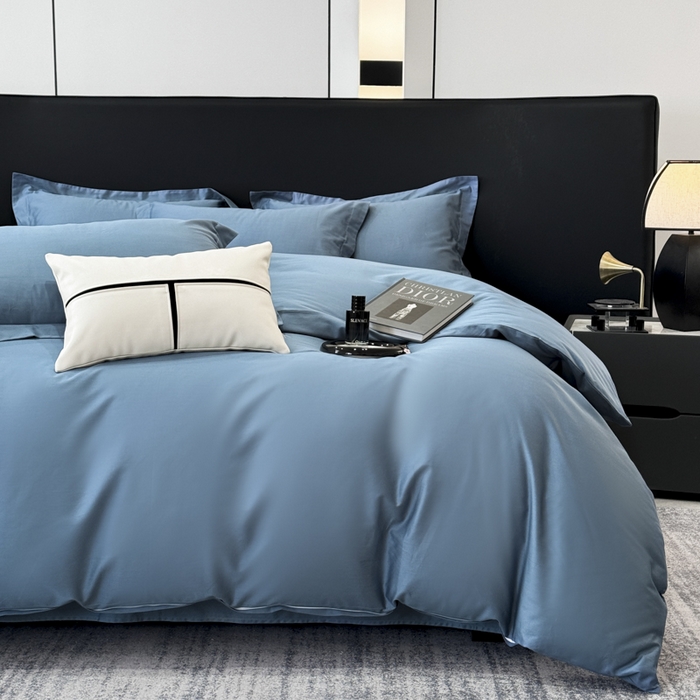 91家纺网 家纺一手货源 找家纺 乐蔻家纺 2026新款100S长绒棉纯棉素色款四件套 天空蓝