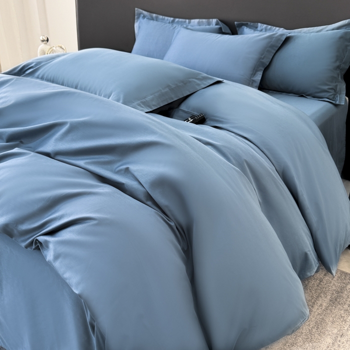 91家纺网 家纺一手货源 找家纺 乐蔻家纺 2026新款100S长绒棉纯棉素色款四件套 天空蓝