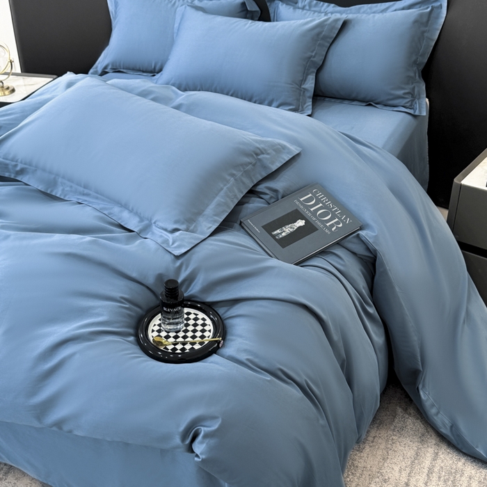 91家纺网 家纺一手货源 找家纺 乐蔻家纺 2026新款100S长绒棉纯棉素色款四件套 天空蓝