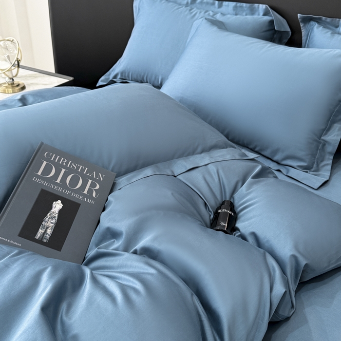 91家纺网 家纺一手货源 找家纺 乐蔻家纺 2026新款100S长绒棉纯棉素色款四件套 天空蓝