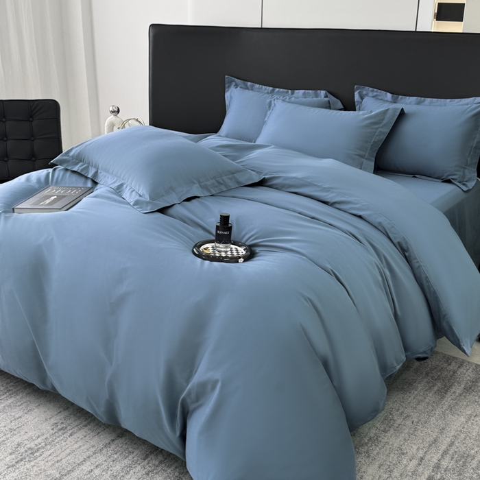 91家纺网 家纺一手货源 找家纺 乐蔻家纺 2026新款100S长绒棉纯棉素色款四件套 天空蓝