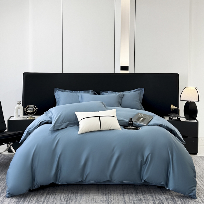 91家纺网 家纺一手货源 找家纺 乐蔻家纺 2026新款100S长绒棉纯棉素色款四件套 天空蓝