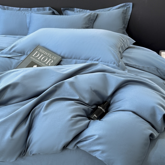 91家纺网 家纺一手货源 找家纺 乐蔻家纺 2026新款100S长绒棉纯棉素色款四件套 天空蓝