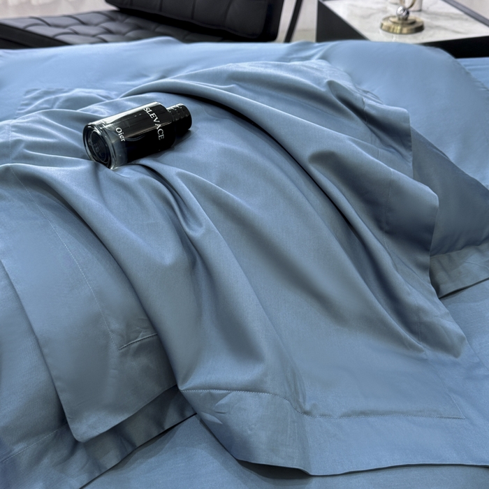 91家纺网 家纺一手货源 找家纺 乐蔻家纺 2026新款100S长绒棉纯棉素色款四件套 天空蓝