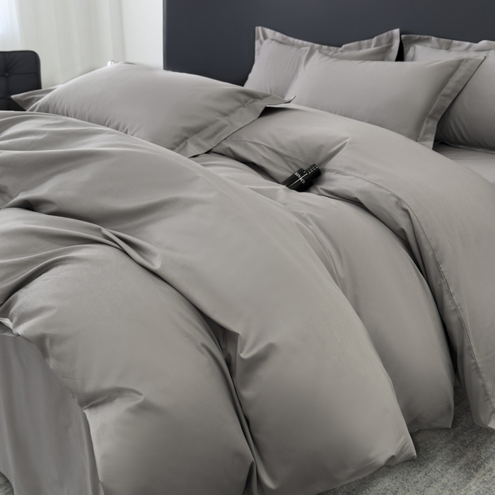 91家纺网 家纺一手货源 找家纺 乐蔻家纺 2026新款100S长绒棉纯棉素色款四件套 岩石灰