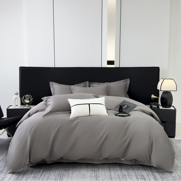 91家纺网 家纺一手货源 找家纺 乐蔻家纺 2026新款100S长绒棉纯棉素色款四件套 岩石灰