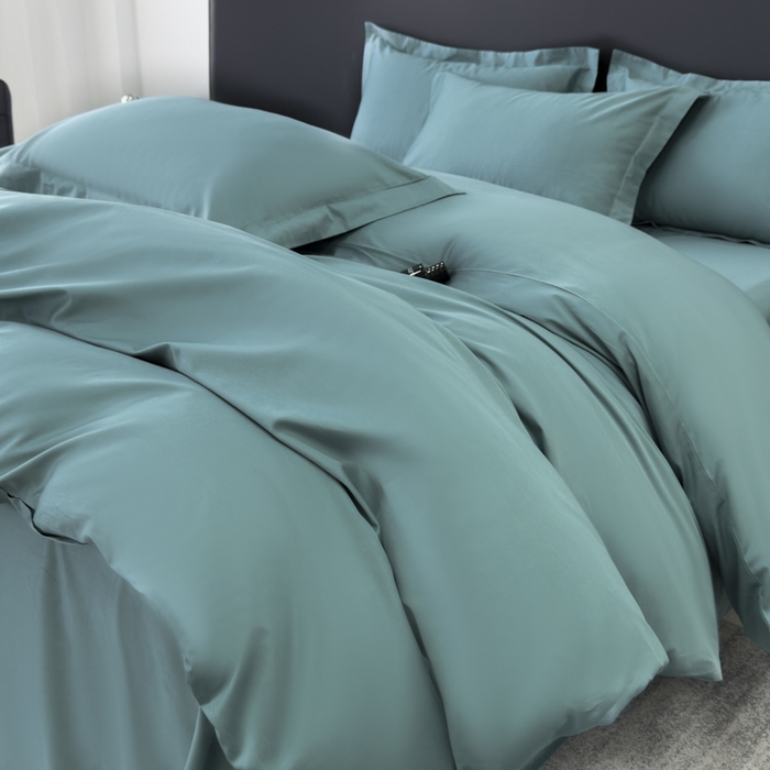91家纺网 家纺一手货源 找家纺 乐蔻家纺 2026新款100S长绒棉纯棉素色款四件套 优雅绿