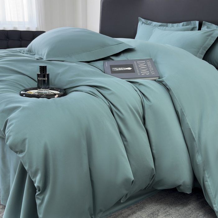 91家纺网 家纺一手货源 找家纺 乐蔻家纺 2026新款100S长绒棉纯棉素色款四件套 优雅绿