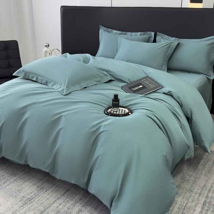 91家纺网 家纺一手货源 找家纺 乐蔻家纺 2026新款100S长绒棉纯棉素色款四件套 优雅绿