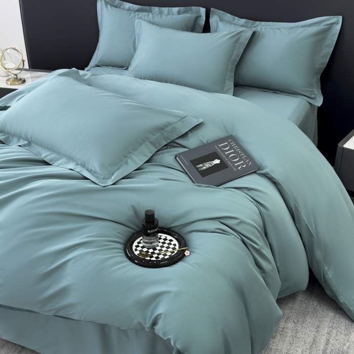 91家纺网 家纺一手货源 找家纺 乐蔻家纺 2026新款100S长绒棉纯棉素色款四件套 优雅绿