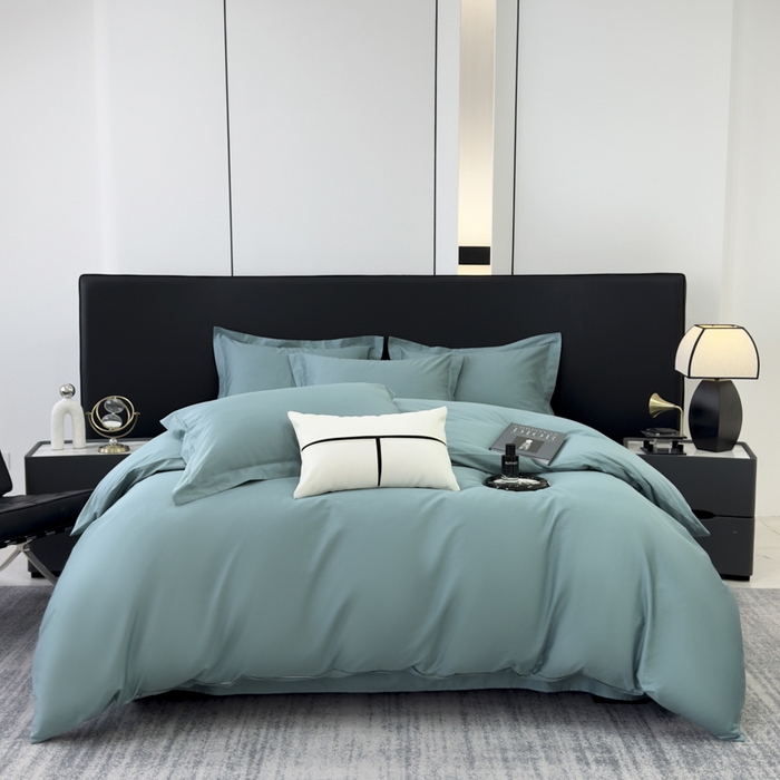 91家纺网 家纺一手货源 找家纺 乐蔻家纺 2026新款100S长绒棉纯棉素色款四件套 优雅绿