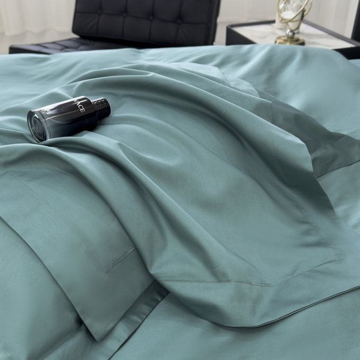 91家纺网 家纺一手货源 找家纺 乐蔻家纺 2026新款100S长绒棉纯棉素色款四件套 优雅绿