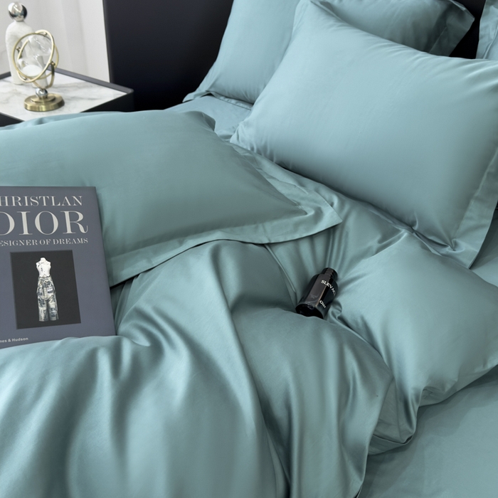 91家纺网 家纺一手货源 找家纺 乐蔻家纺 2026新款100S长绒棉纯棉素色款四件套 优雅绿