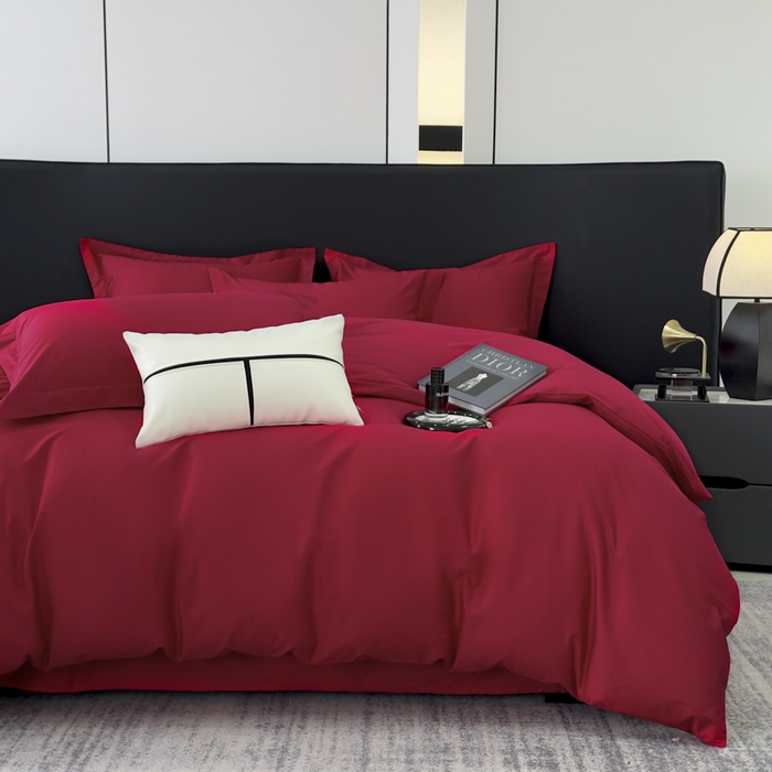 91家纺网 家纺一手货源 找家纺 乐蔻家纺 2026新款100S长绒棉纯棉素色款四件套 中国红