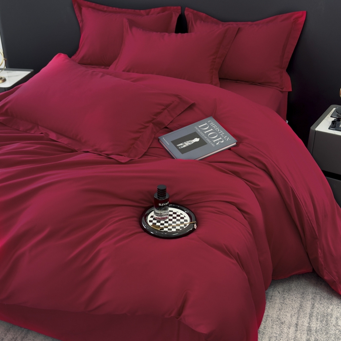 91家纺网 家纺一手货源 找家纺 乐蔻家纺 2026新款100S长绒棉纯棉素色款四件套 中国红