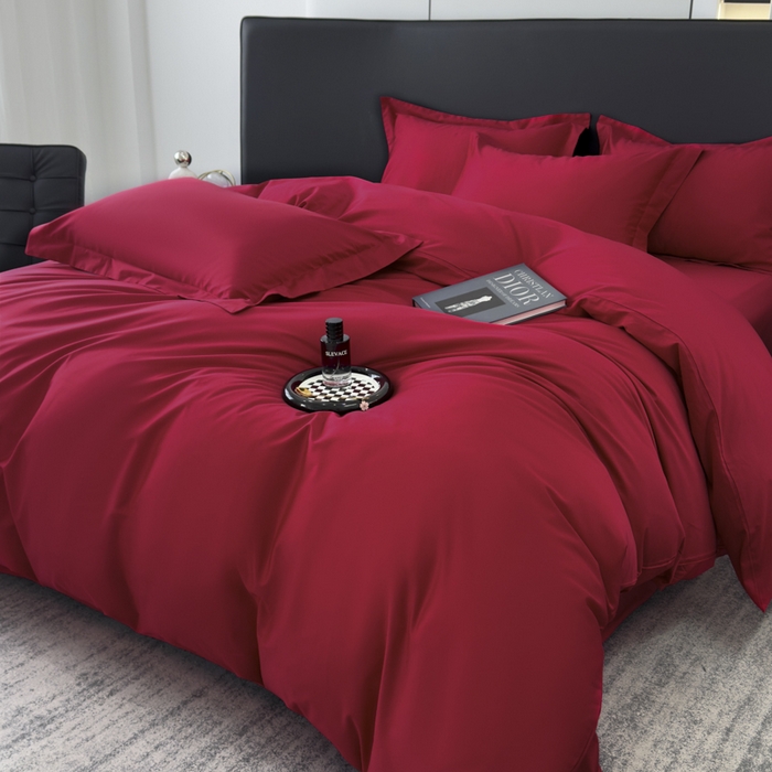 91家纺网 家纺一手货源 找家纺 乐蔻家纺 2026新款100S长绒棉纯棉素色款四件套 中国红