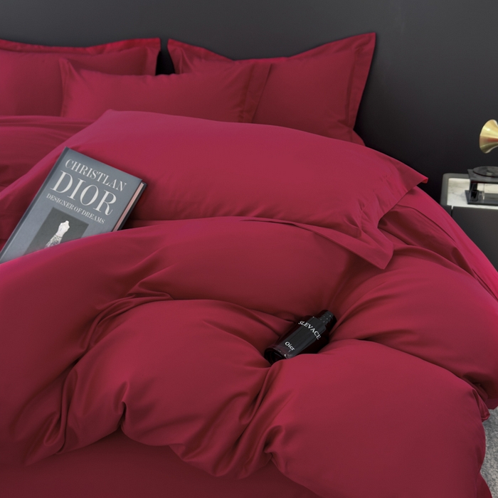 91家纺网 家纺一手货源 找家纺 乐蔻家纺 2026新款100S长绒棉纯棉素色款四件套 中国红