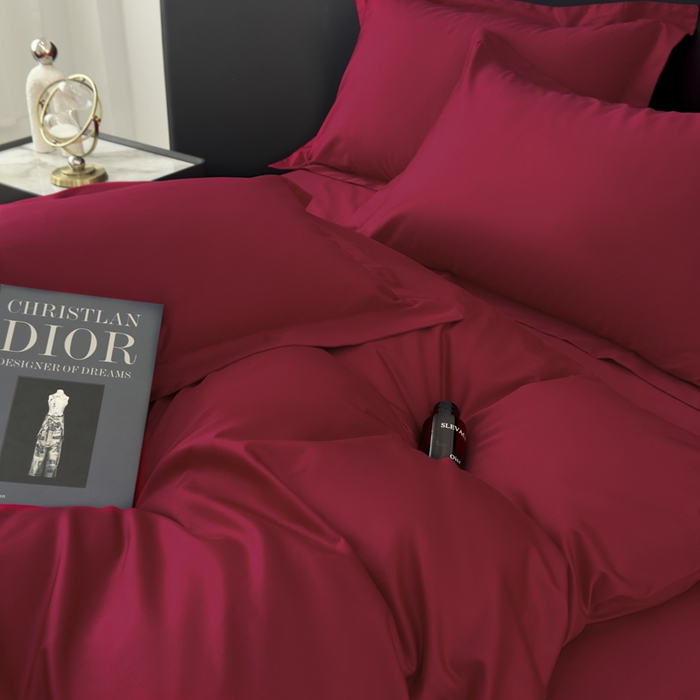 91家纺网 家纺一手货源 找家纺 乐蔻家纺 2026新款100S长绒棉纯棉素色款四件套 中国红