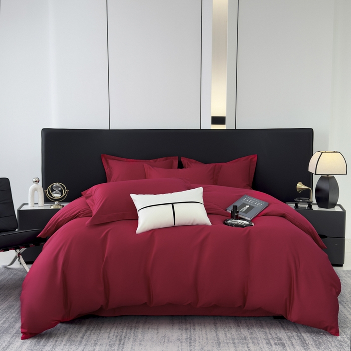 91家纺网 家纺一手货源 找家纺 乐蔻家纺 2026新款100S长绒棉纯棉素色款四件套 中国红