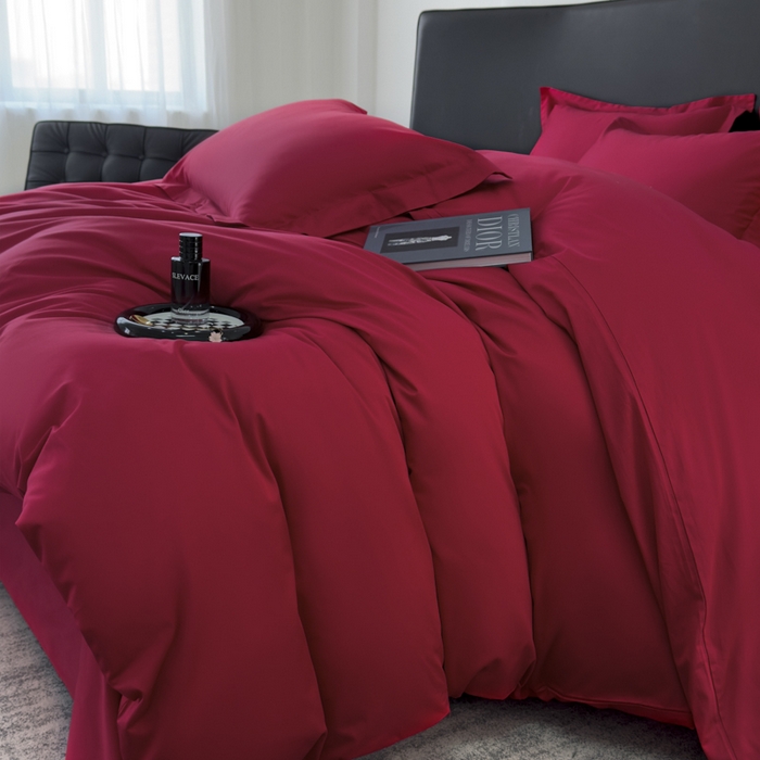 91家纺网 家纺一手货源 找家纺 乐蔻家纺 2026新款100S长绒棉纯棉素色款四件套 中国红