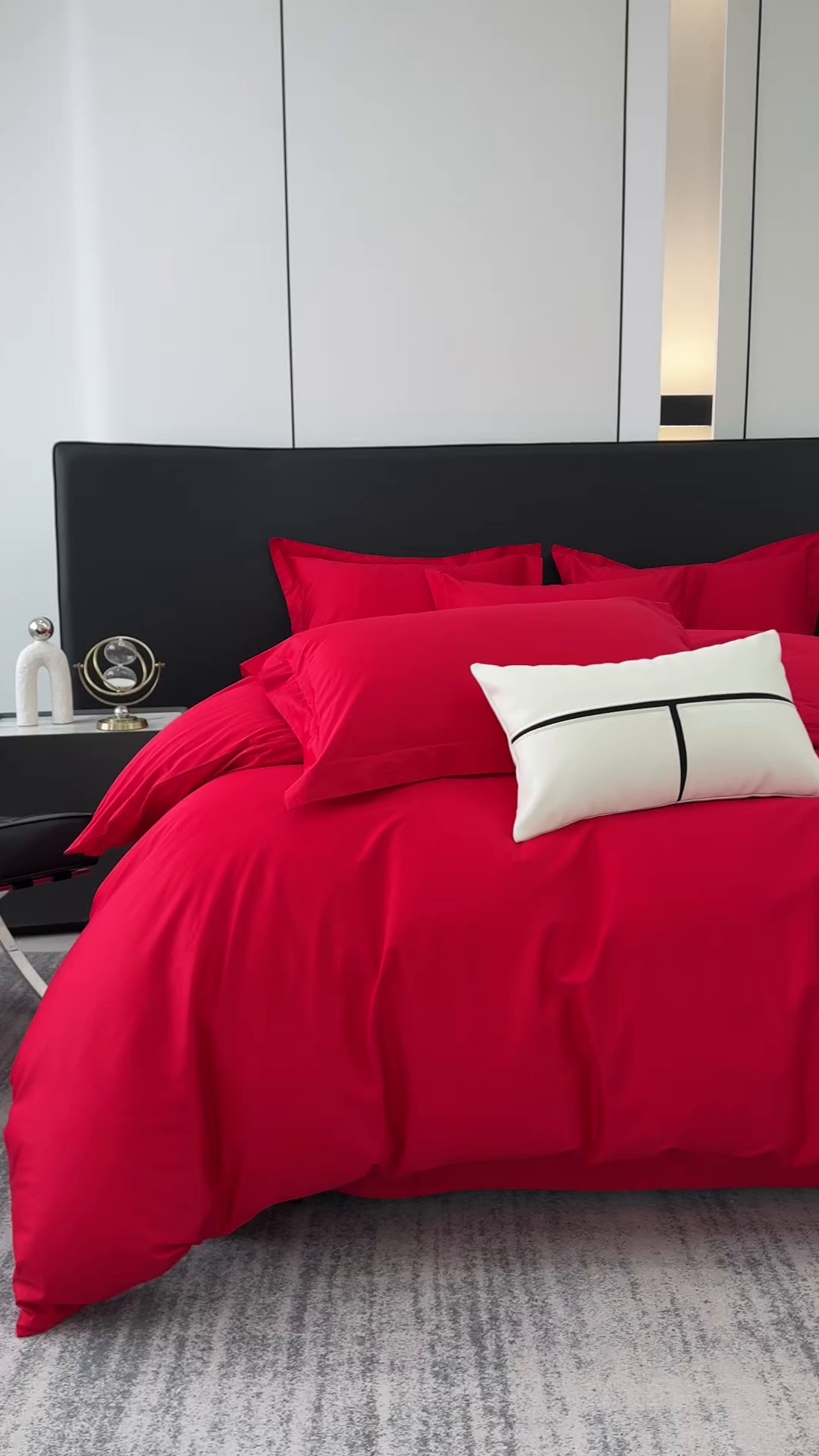 91家纺网 家纺一手货源 找家纺 乐蔻家纺 2026新款100S长绒棉纯棉素色款四件套 中国红