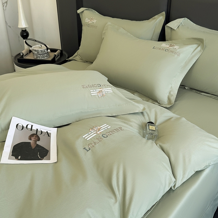 91家纺网 家纺一手货源 找家纺 乐蔻家纺 2026新款四季款全棉纯棉绣花四件套 星雅 绿