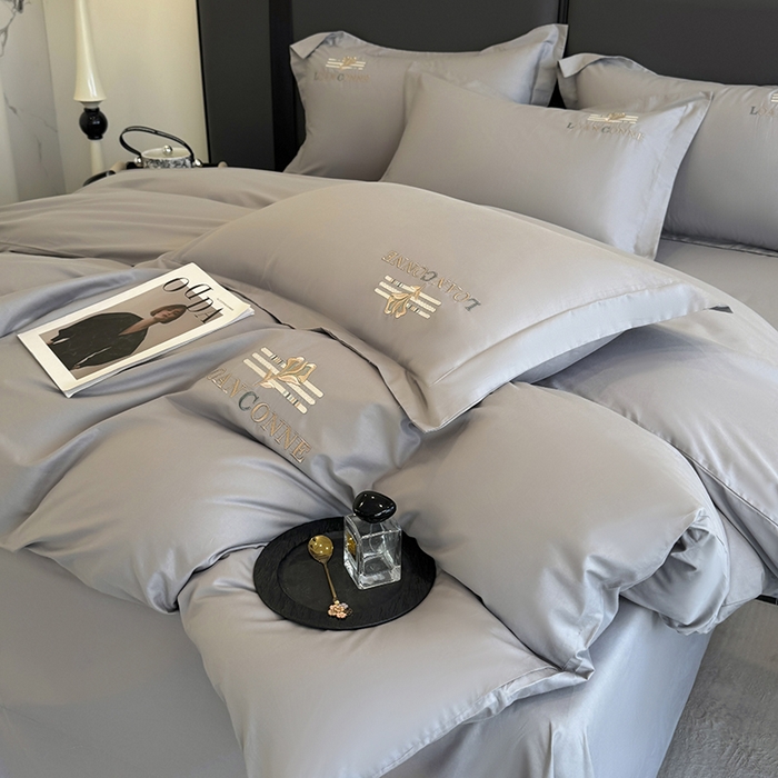 91家纺网 家纺一手货源 找家纺 乐蔻家纺 2026新款四季款全棉纯棉绣花四件套 星雅 灰