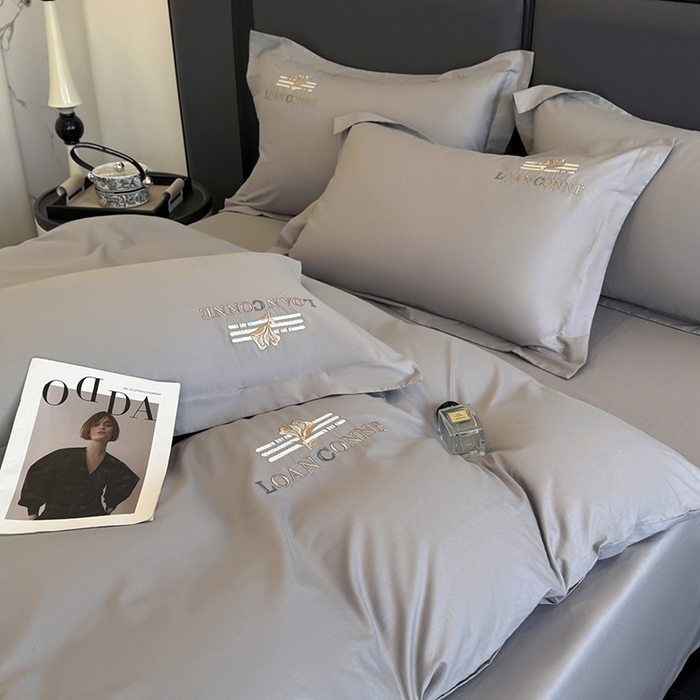 91家纺网 家纺一手货源 找家纺 乐蔻家纺 2026新款四季款全棉纯棉绣花四件套 星雅 灰