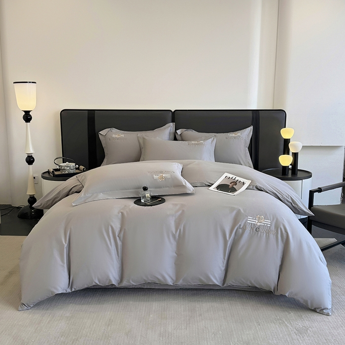 91家纺网 家纺一手货源 找家纺 乐蔻家纺 2026新款四季款全棉纯棉绣花四件套 星雅 灰