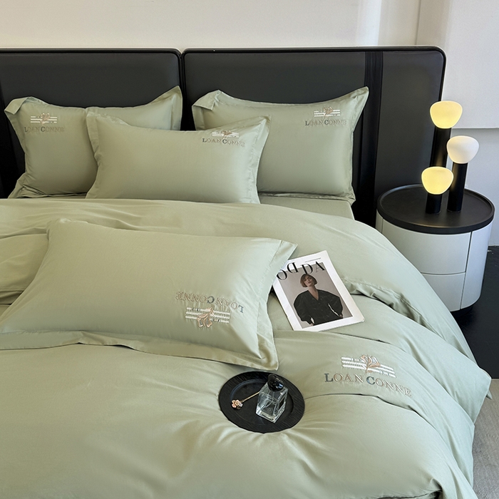 91家纺网 家纺一手货源 找家纺 乐蔻家纺 2026新款四季款全棉纯棉绣花四件套 星雅 绿