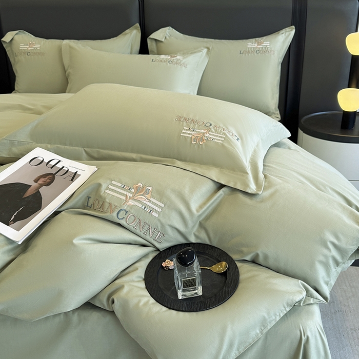 91家纺网 家纺一手货源 找家纺 乐蔻家纺 2026新款四季款全棉纯棉绣花四件套 星雅 绿