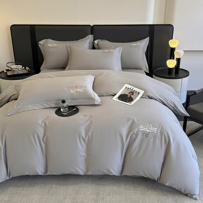 91家纺网 家纺一手货源 找家纺 乐蔻家纺 2026新款四季款全棉纯棉绣花四件套 星雅 灰