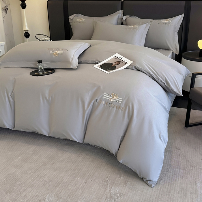 91家纺网 家纺一手货源 找家纺 乐蔻家纺 2026新款四季款全棉纯棉绣花四件套 星雅 灰