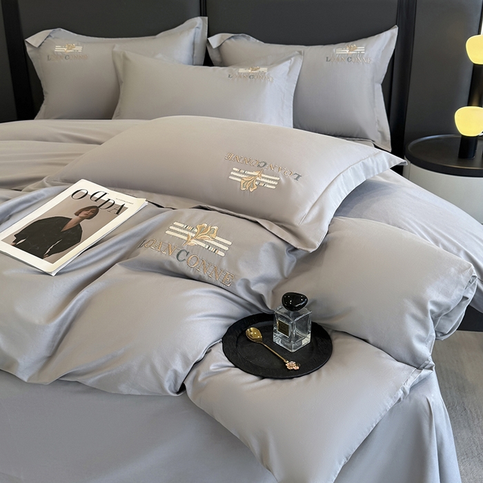 91家纺网 家纺一手货源 找家纺 乐蔻家纺 2026新款四季款全棉纯棉绣花四件套 星雅 灰