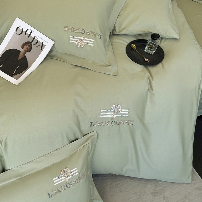 91家纺网 家纺一手货源 找家纺 乐蔻家纺 2026新款四季款全棉纯棉绣花四件套 星雅 绿