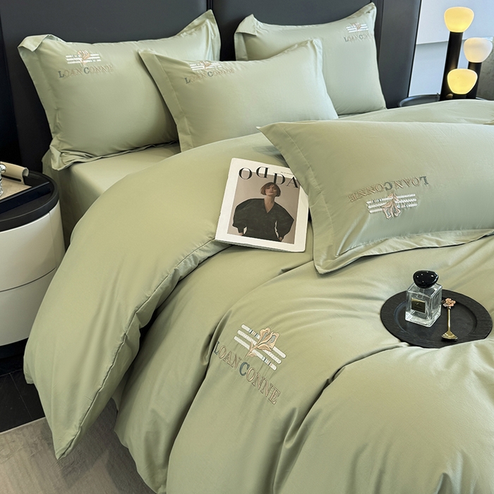 91家纺网 家纺一手货源 找家纺 乐蔻家纺 2026新款四季款全棉纯棉绣花四件套 星雅 绿