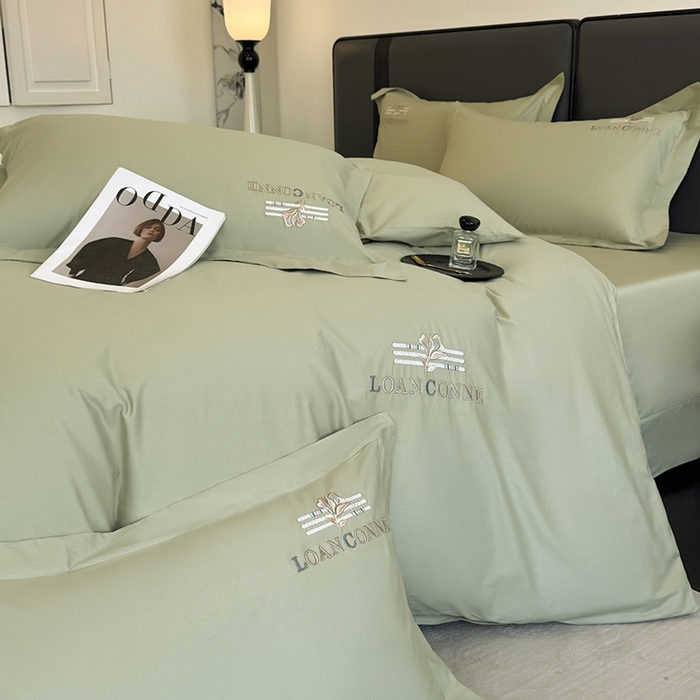 91家纺网 家纺一手货源 找家纺 乐蔻家纺 2026新款四季款全棉纯棉绣花四件套 星雅 绿